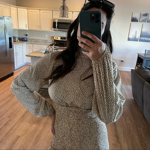 Billowy Beige Mini Dress - Picture 8 of 12